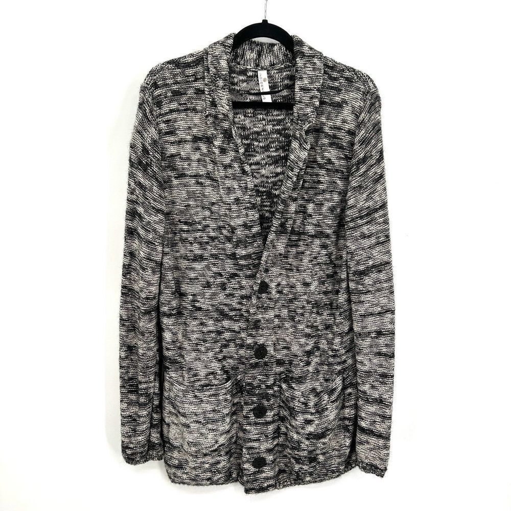 INDIGENOUS Black White Knit Organic Cotton Alpaca Button Cardigan Sweater Medium